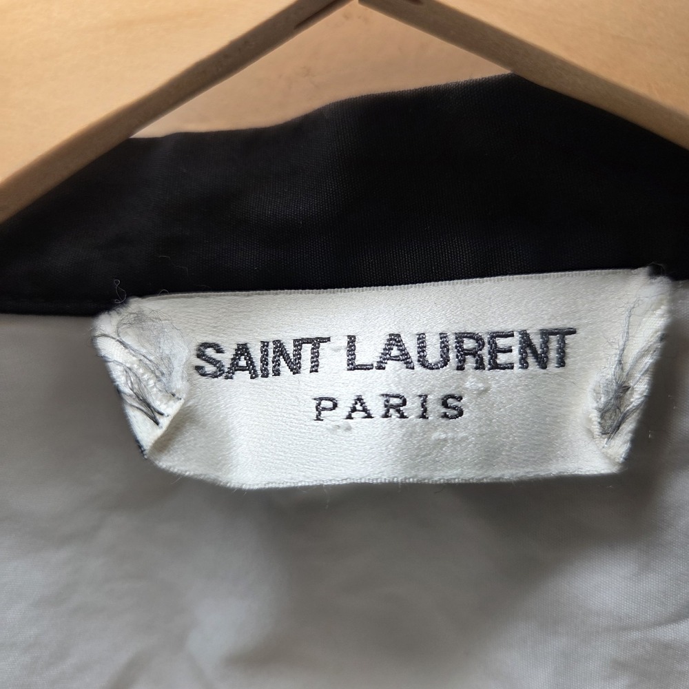 Saint Laurent Paris White Cotton Button Up Shirt Black Tie Neck Italy Designer - Picture 2 of 15